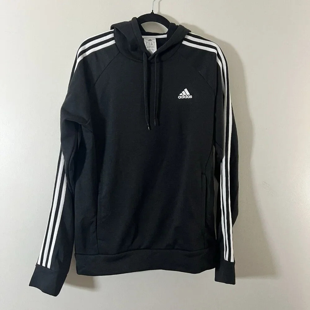 Adidas NWT Mens 3 Stripe Black White Hoodie H09262 M